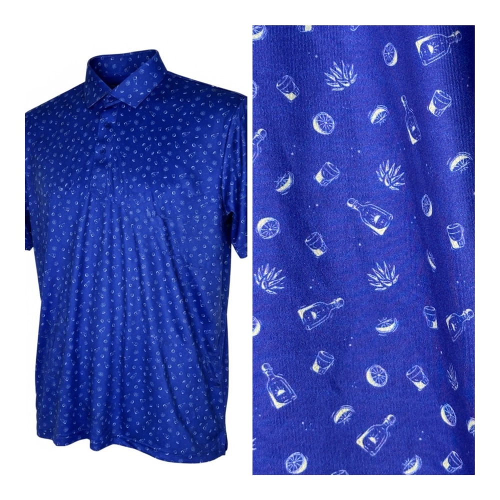 Collars & Co‎ Featherweight Polo Shirt Large Agave Tequila Print Dress Collar